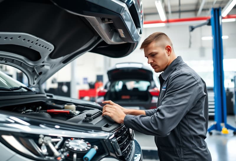 Professional auto technician performing preventative maintenance service