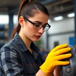 ASE certified brake specialist Sarah working on vehicle suspension